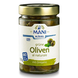 mani organic green olives al naturale 205g