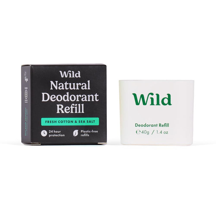 Wild Mens Fresh Cotton & Sea Salt Deodorant BLACK REFILL 40g