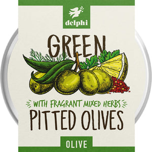 Delphi Green Pitted Olives Herbs 160g