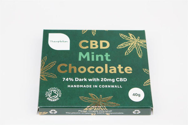 Themptation Organic Mint Dark Chocolate Bar 20mg CBD Oil 40g ...