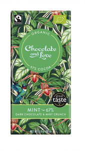 Chocolate and Love Organic/Fairtrade dark chocolate with peppermint crunch 67% - Kindly of Brighton