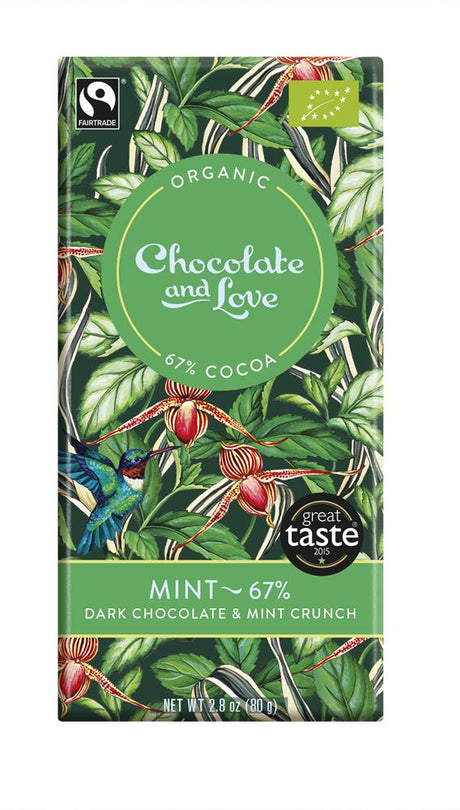 Chocolate and Love Organic/Fairtrade dark chocolate with peppermint crunch 67% - Kindly of Brighton