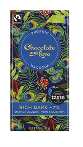 Chocolate and Love Rich Dark Organic/Fairtrade dark chocolate 71% - Kindly of Brighton