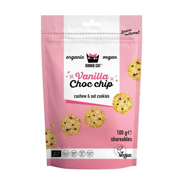 Kookie Cat Vanilla Choc Chip Mini Cookies 100g - Kindly of Brighton