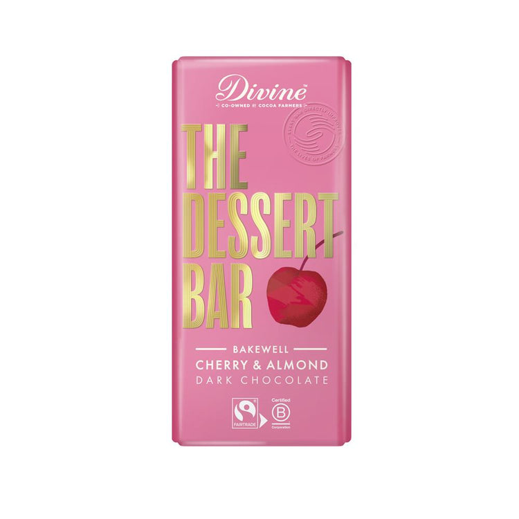 Divine Chocolate Divine 60% Dark Chocolate Bakewell with Cherry & Almond 180g - Kindly of Brighton