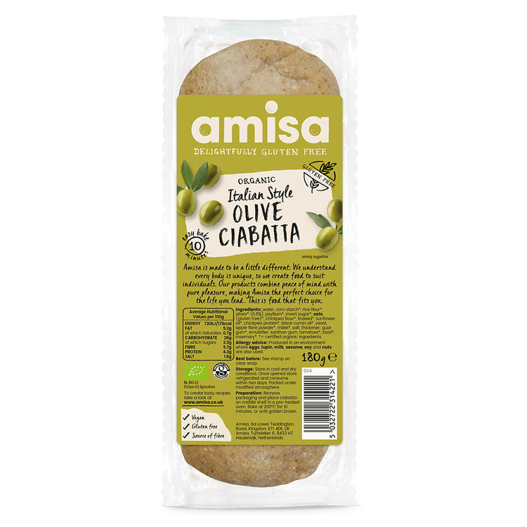 Organic Olive Ciabatta Gluten Free 180g