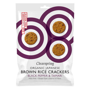 Organic Japanese Brown Rice Crackers - Black Pepper & Tamari 40g - Kindly of Brighton