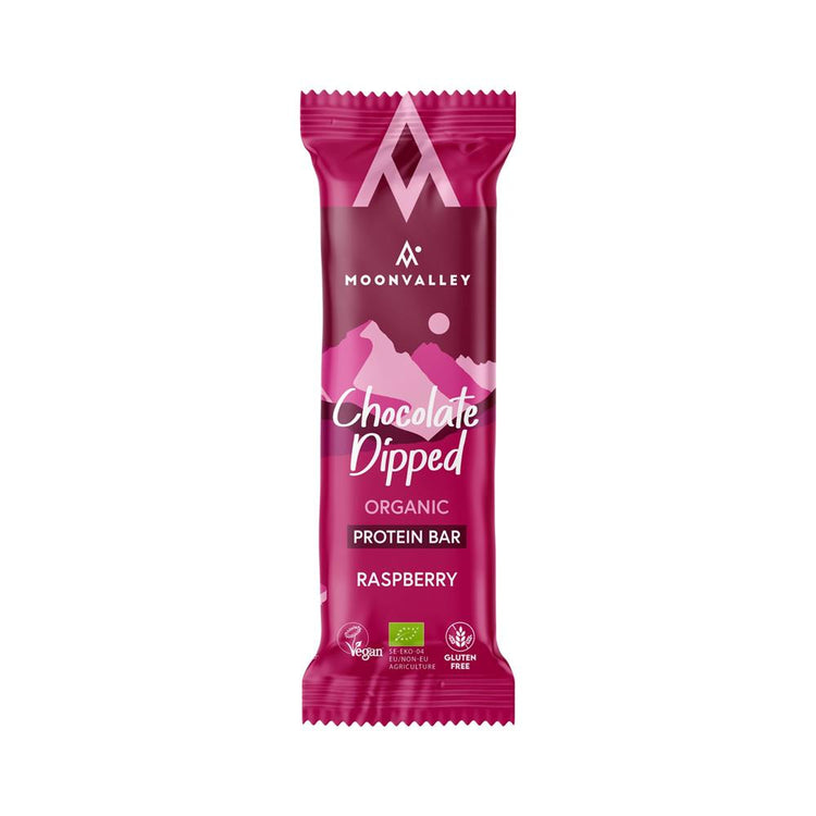 Organic Gluten-free Protein Bar Chocolate-Dipped Raspberry 50g - Kindly of Brighton