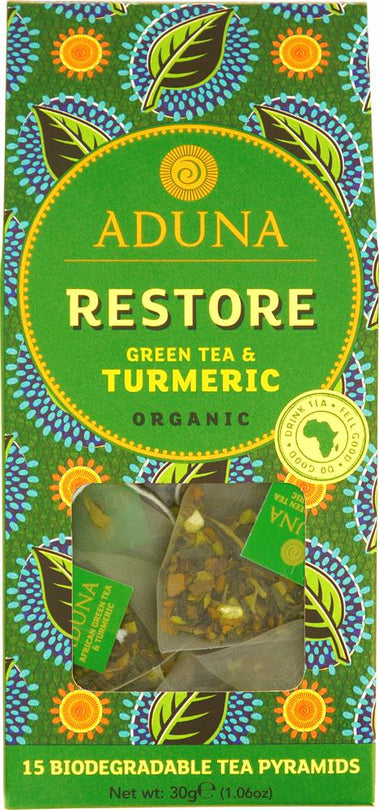 Aduna Restore Super-Tea - Green Tea & Turmeric 15 Pyramids - Kindly of Brighton