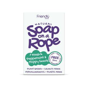 Friendly Soap Peppermint & Poppyseeds - Natural Soap On A Rope 125g - Kindly of Brighton