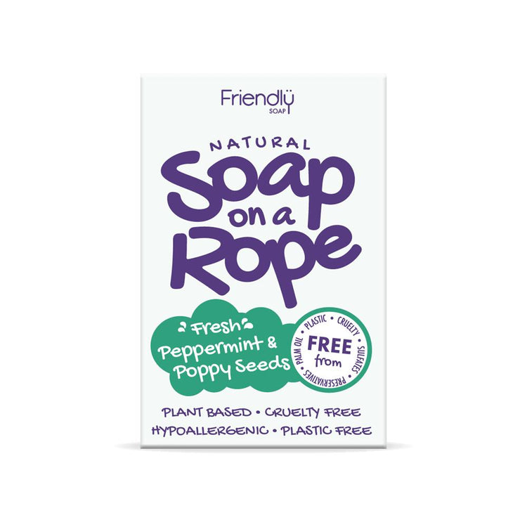 Friendly Soap Peppermint & Poppyseeds - Natural Soap On A Rope 125g - Kindly of Brighton