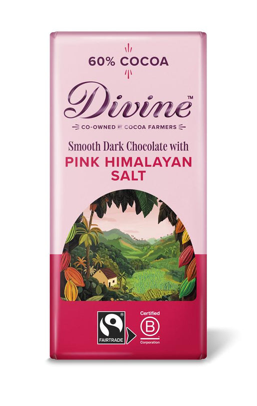 Divine Dark Hima Pink Salt Choc Bar 90G - Sustainable Vegan Groceries Brighton
