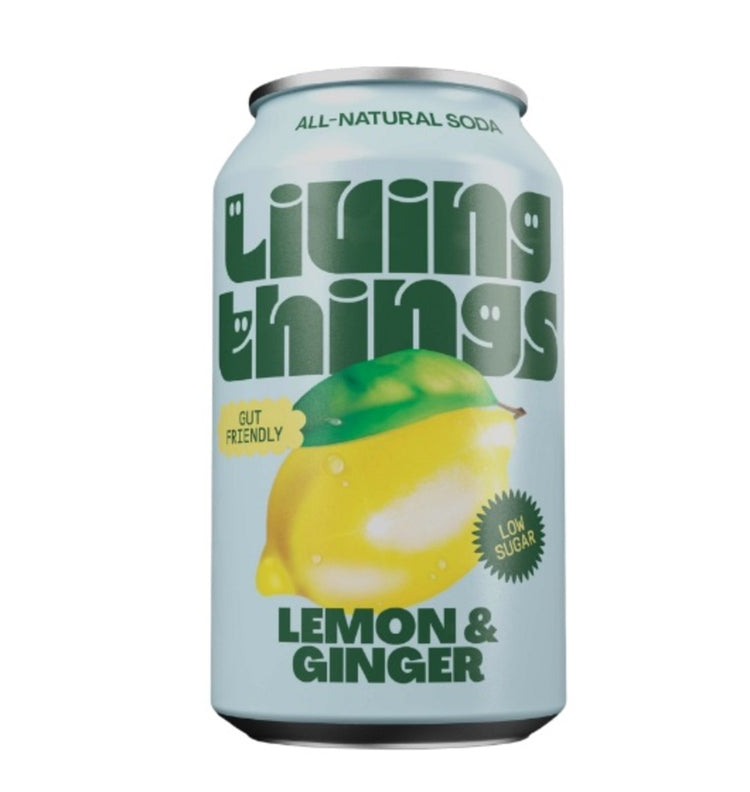 Living Things Lemon & Ginger Prebiotic + Probiotic Soda - Sustainable Vegan Groceries Brighton