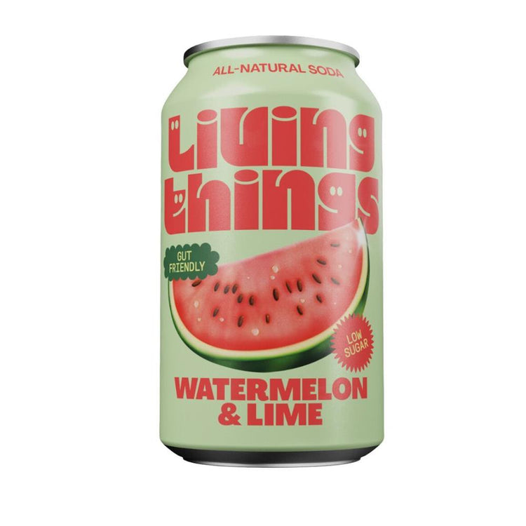 Living Things Watermelon & Lime Prebiotic + Probiotic Soda - Sustainable Vegan Groceries Brighton