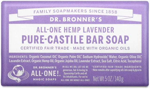 All-One Lavender Bar Soap Dr Bronners 140G - Sustainable Vegan Groceries Brighton