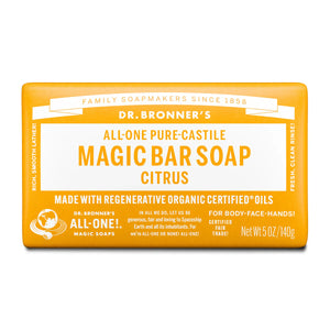 All-One Citrus-Orange Bar Soap Dr Bronners 140G - Sustainable Vegan Groceries Brighton