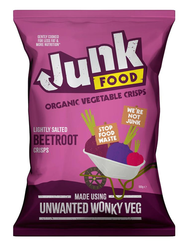Junk Food Organic Beetroot Crisps 100G - Sustainable Vegan Groceries Brighton