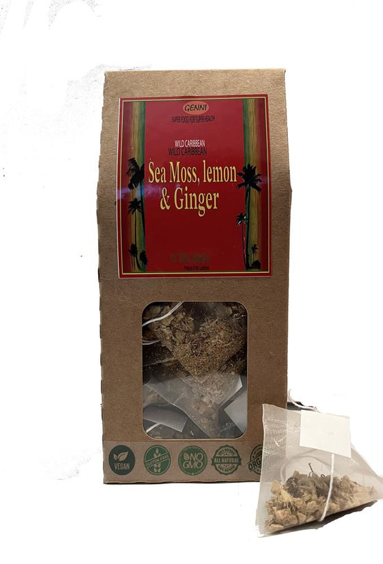 Sea Moss Lemon & Ginger Bio Degradable Pyramid Tea Bags 15 Bags - Sustainable Vegan Groceries Brighton