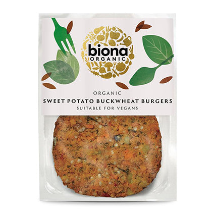 biona sweet potato & buckwheat burgers 160g