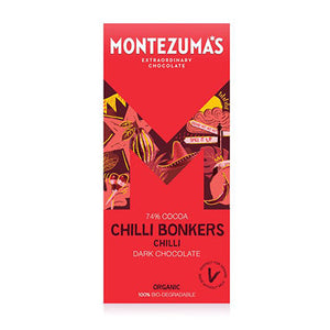 montezuma's chilli bonkers vegan organic dark chocolate bar 90g