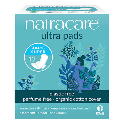natracare organic cotton pads - ultra super with wings 12 pack