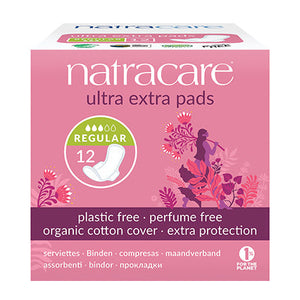 natracare organic cotton pads - ultra extra normal with wings 12 pack