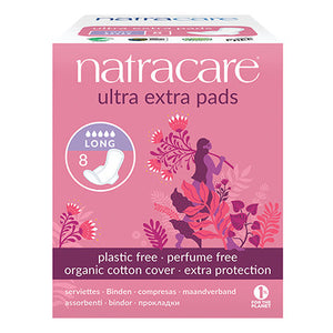 natracare organic cotton pads - ultra extra long with wings 8 pack