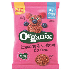 organix vegan baby rice cakes - raspberry & blueberry 50g