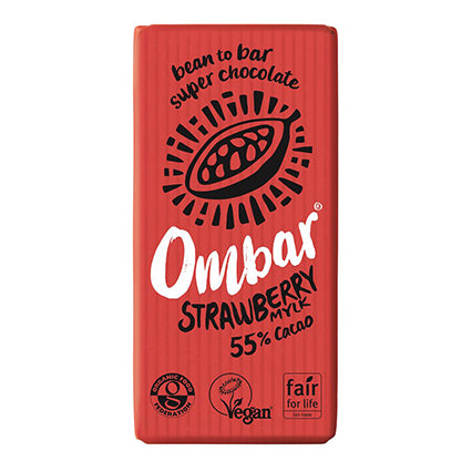 ombar vegan strawberry raw mylk chocolate bar 35g