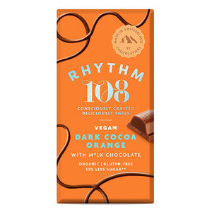 rhythm 108 vegan orange dark chocolate bar 100g