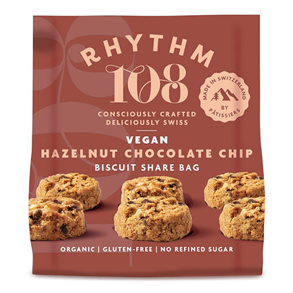 rhythm108 vegan hazelnut chocolate chip biscuits share bag 135g
