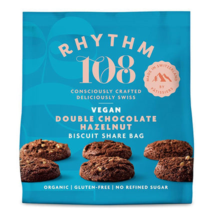 rhythm 108 vegan double chocolate biscuits share bag 135g
