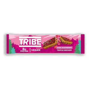 tribe vegan chocolate & raspberry triple decker protein bar 40g