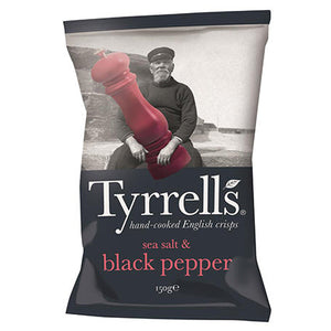 tyrrells sea salt & black pepper crisps 150g