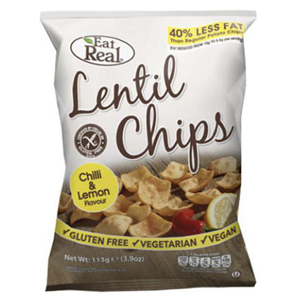 eat real chilli & lemon lentil chips 113g