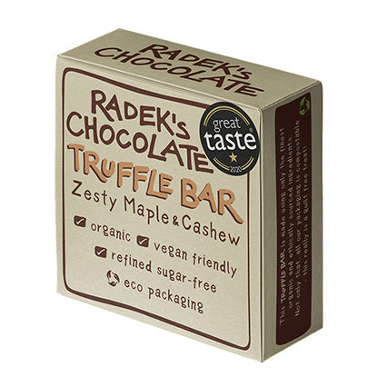 radeks chocolate vegan truffle bar with zesty maple & cashew 42g