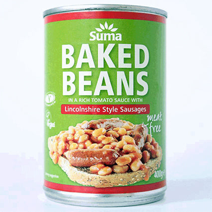 suma baked beans & lincoln vegan sausages 400g