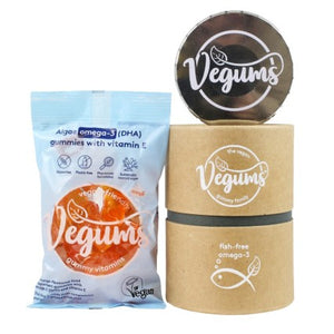 vegums vegan fish-free omega-3 gummies - 60 capsules & tin